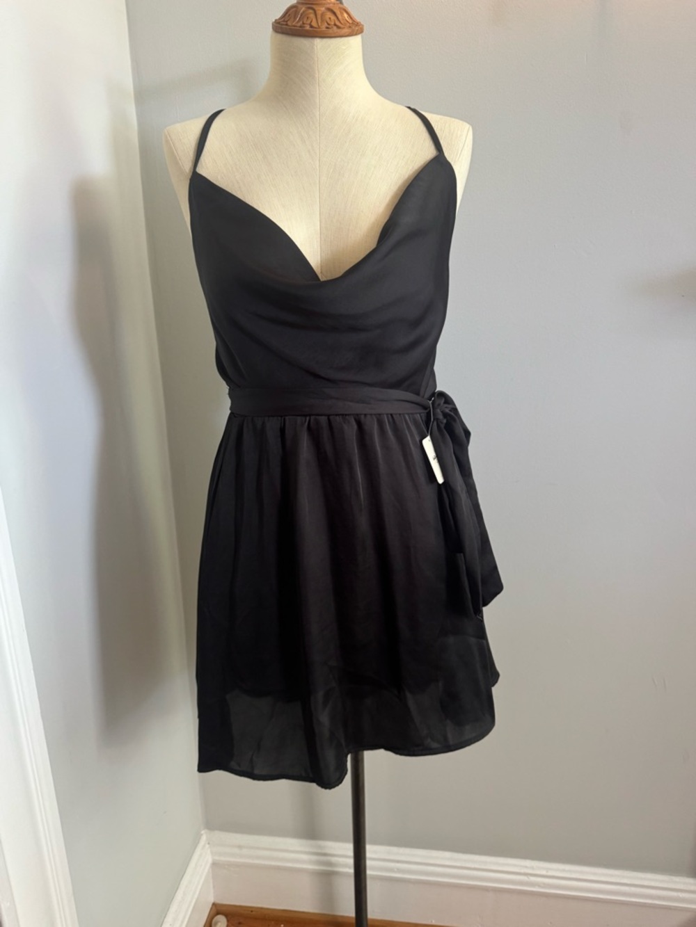 Free People Black Cowl-Neck Spaghetti Strap Mini Dress